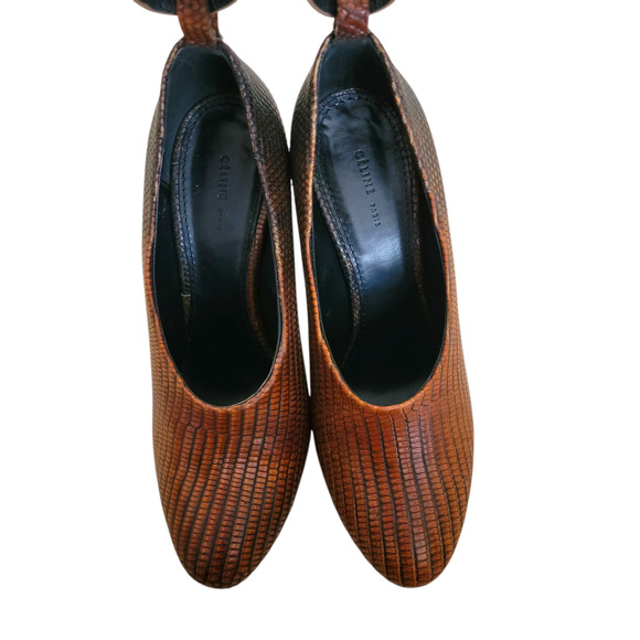 Celine Brown Lizard Platform Ankle Strap Heels Pumps 36.5 (US 6.5) Phoebe Philo - Picture 5 of 12